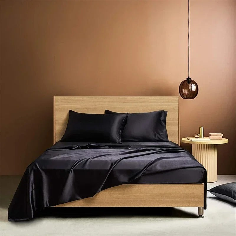 Four-piece Set Of Silk Bedding Sheets And Fitted Sheets - VELORIA