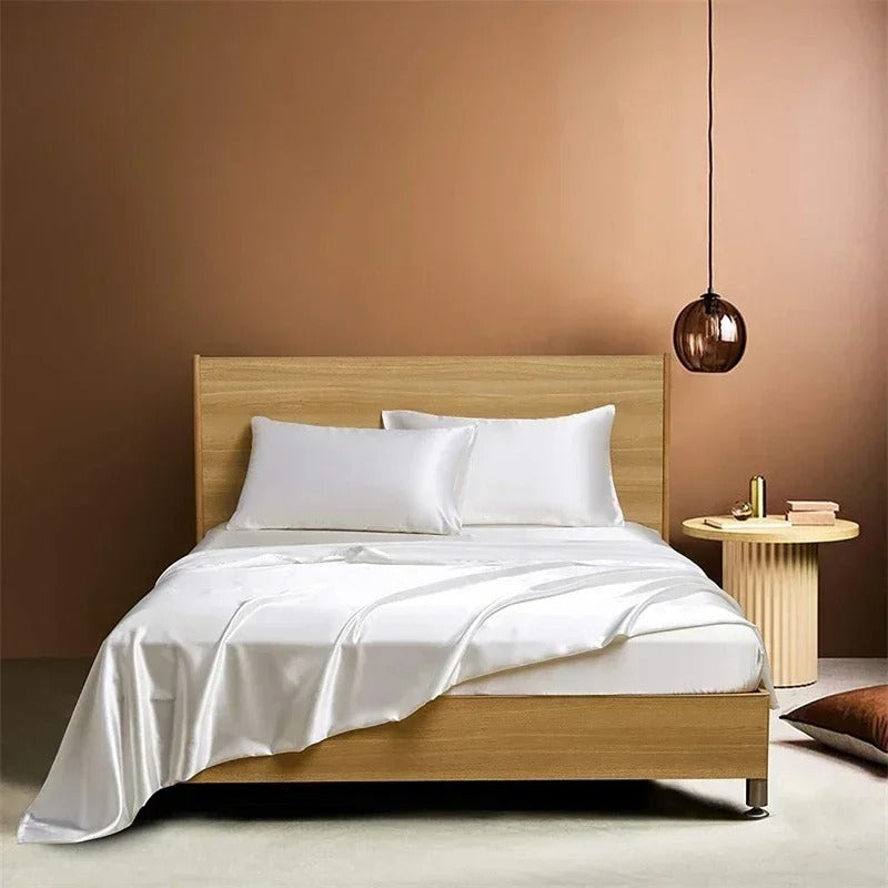 Four-piece Set Of Silk Bedding Sheets And Fitted Sheets - VELORIA