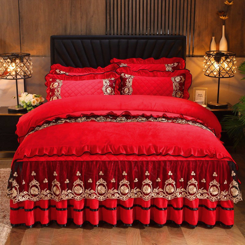 Lace Bedskirt Bedclothes Mattress Cover Bedspread Pillowcases Home Textiles - VELORIA