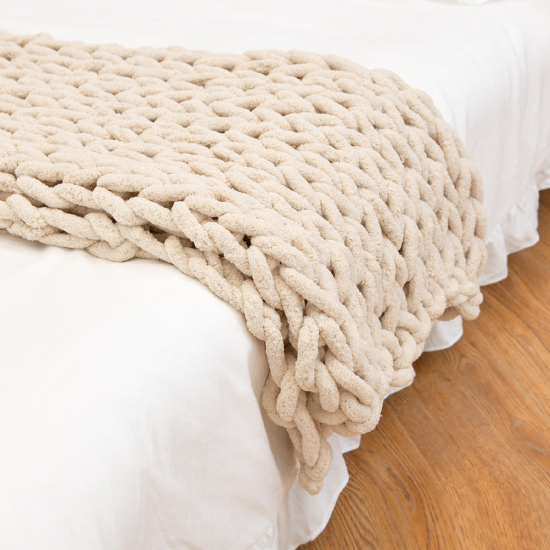 Handmade Coarse Yarn Knitted Chenille Rod Knitted Yarn Sofa Cover Blanket - VELORIA