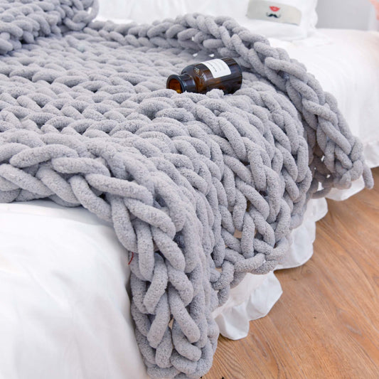 Handmade Coarse Yarn Knitted Chenille Rod Knitted Yarn Sofa Cover Blanket - VELORIA