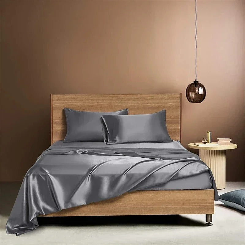 Four-piece Set Of Silk Bedding Sheets And Fitted Sheets - VELORIA