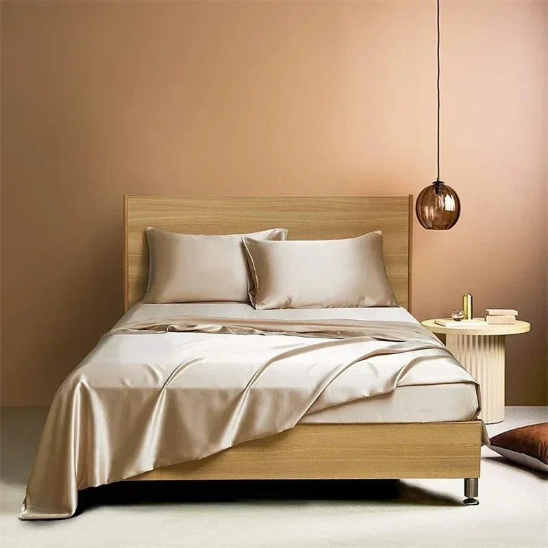 Four-piece Set Of Silk Bedding Sheets And Fitted Sheets - VELORIA