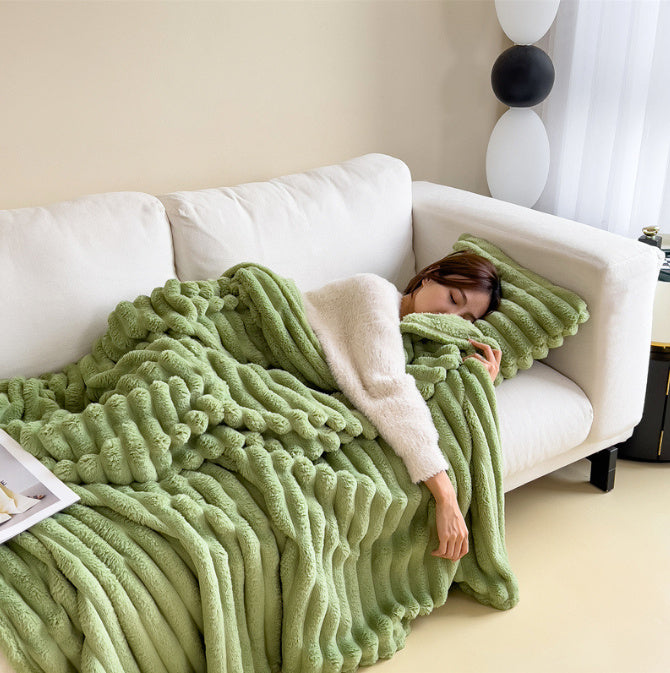 Soft Wind Bubble Velvet Blanket Warm Solid Rabbit Fur Blankets Double-sided Thickening Cover Throw Warm Fur Blanket - VELORIA