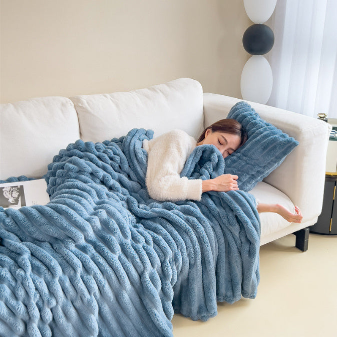 Soft Wind Bubble Velvet Blanket Warm Solid Rabbit Fur Blankets Double-sided Thickening Cover Throw Warm Fur Blanket - VELORIA