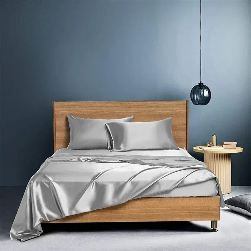 Four-piece Set Of Silk Bedding Sheets And Fitted Sheets - VELORIA