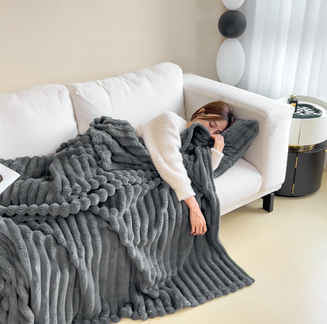 Soft Wind Bubble Velvet Blanket Warm Solid Rabbit Fur Blankets Double-sided Thickening Cover Throw Warm Fur Blanket - VELORIA