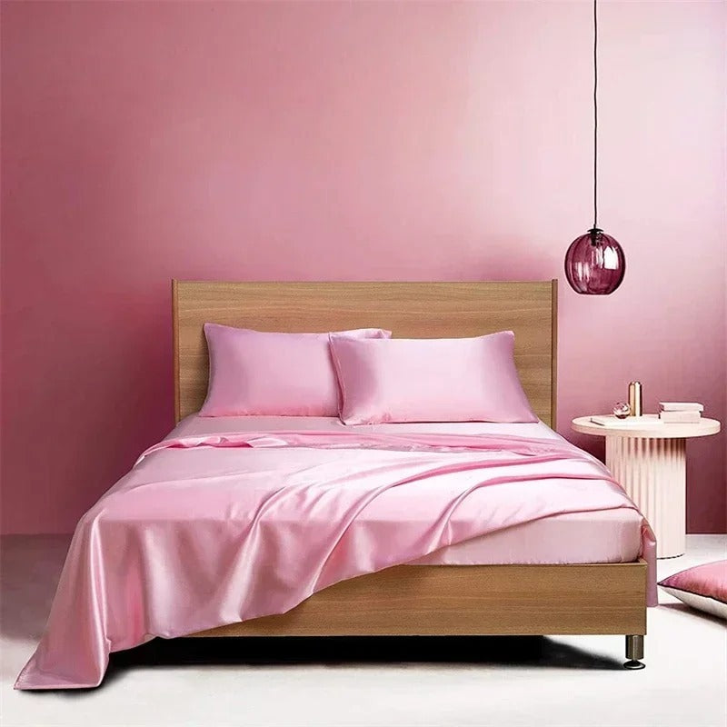 Four-piece Set Of Silk Bedding Sheets And Fitted Sheets - VELORIA