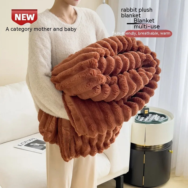 Soft Wind Bubble Velvet Blanket Warm Solid Rabbit Fur Blankets Double-sided Thickening Cover Throw Warm Fur Blanket - VELORIA