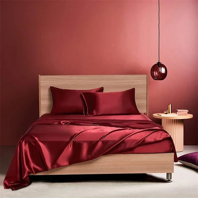 Four-piece Set Of Silk Bedding Sheets And Fitted Sheets - VELORIA