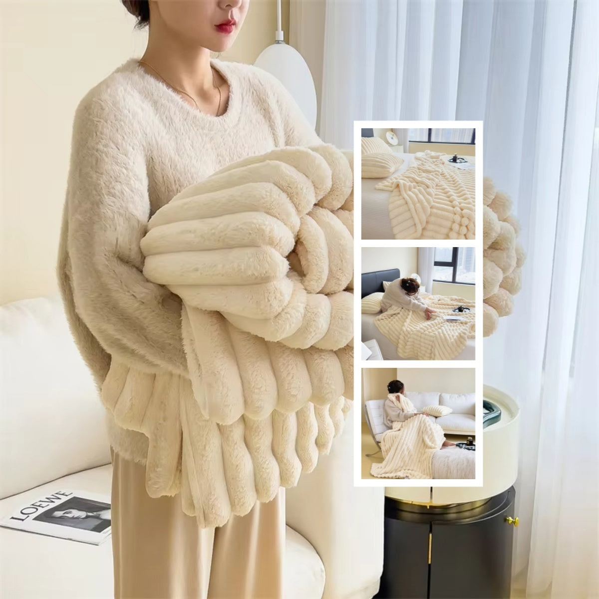 Soft Wind Bubble Velvet Blanket Warm Solid Rabbit Fur Blankets Double-sided Thickening Cover Throw Warm Fur Blanket - VELORIA