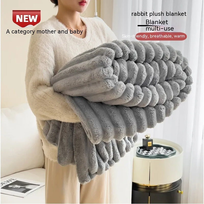 Soft Wind Bubble Velvet Blanket Warm Solid Rabbit Fur Blankets Double-sided Thickening Cover Throw Warm Fur Blanket - VELORIA