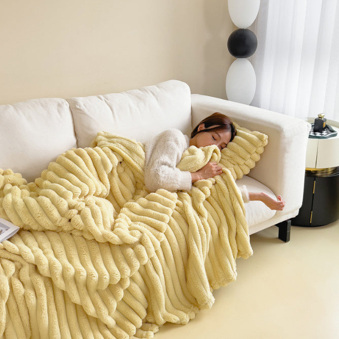 Soft Wind Bubble Velvet Blanket Warm Solid Rabbit Fur Blankets Double-sided Thickening Cover Throw Warm Fur Blanket - VELORIA
