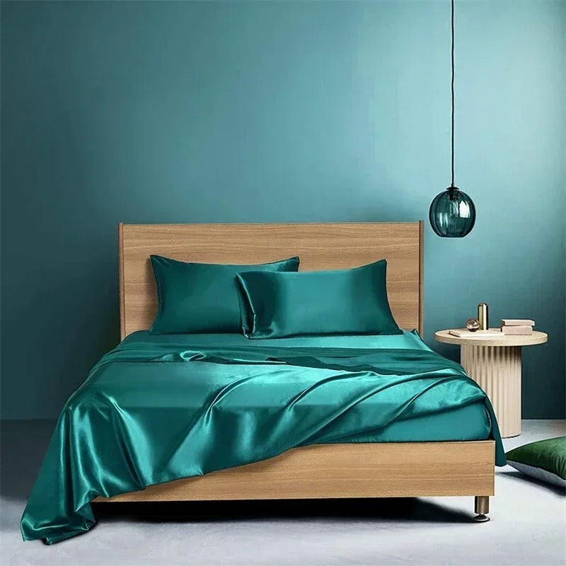 Four-piece Set Of Silk Bedding Sheets And Fitted Sheets - VELORIA