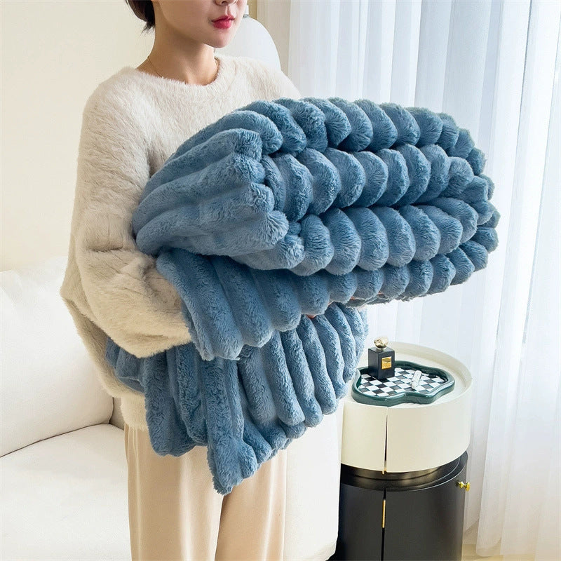Soft Wind Bubble Velvet Blanket Warm Solid Rabbit Fur Blankets Double-sided Thickening Cover Throw Warm Fur Blanket - VELORIA