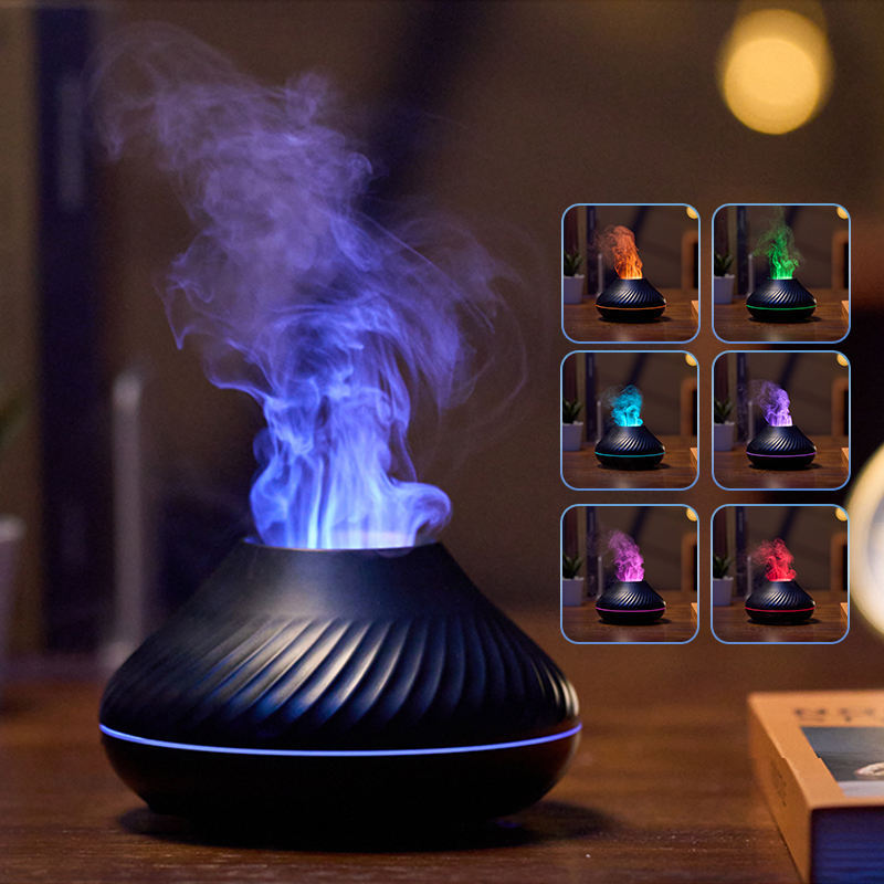 Newest RGB Flame Aroma Diffuser 130Ml 3d Colorful Flame Humidifier Fire Volcano Diffuser Flame - VELORIA