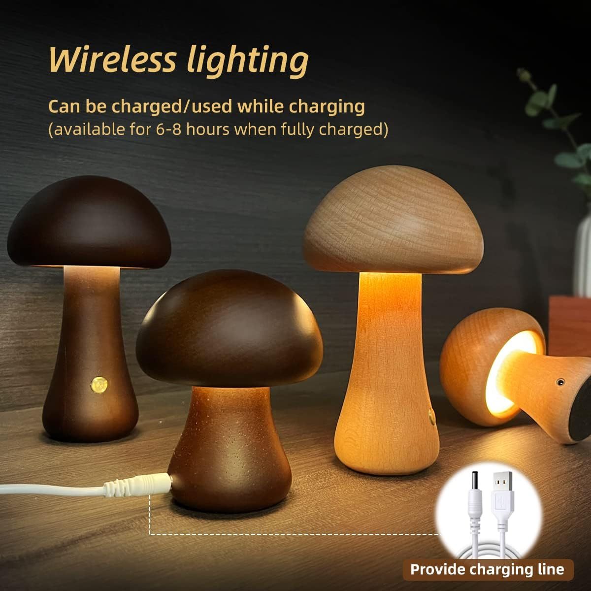 INS Wooden Cute Mushroom LED Night Light With Touch Switch  Bedside Table Lamp For Bedroom Childrens Room Sleeping Night Lamps Home Decor - VELORIA