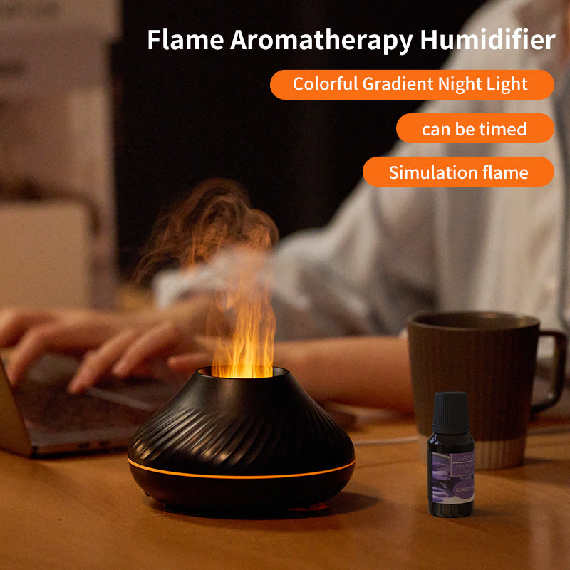 Newest RGB Flame Aroma Diffuser 130Ml 3d Colorful Flame Humidifier Fire Volcano Diffuser Flame - VELORIA