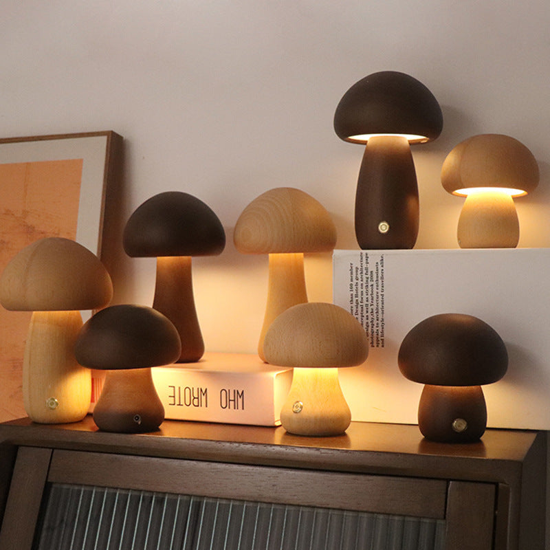 INS Wooden Cute Mushroom LED Night Light With Touch Switch  Bedside Table Lamp For Bedroom Childrens Room Sleeping Night Lamps Home Decor - VELORIA