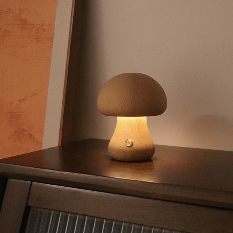 INS Wooden Cute Mushroom LED Night Light With Touch Switch  Bedside Table Lamp For Bedroom Childrens Room Sleeping Night Lamps Home Decor - VELORIA