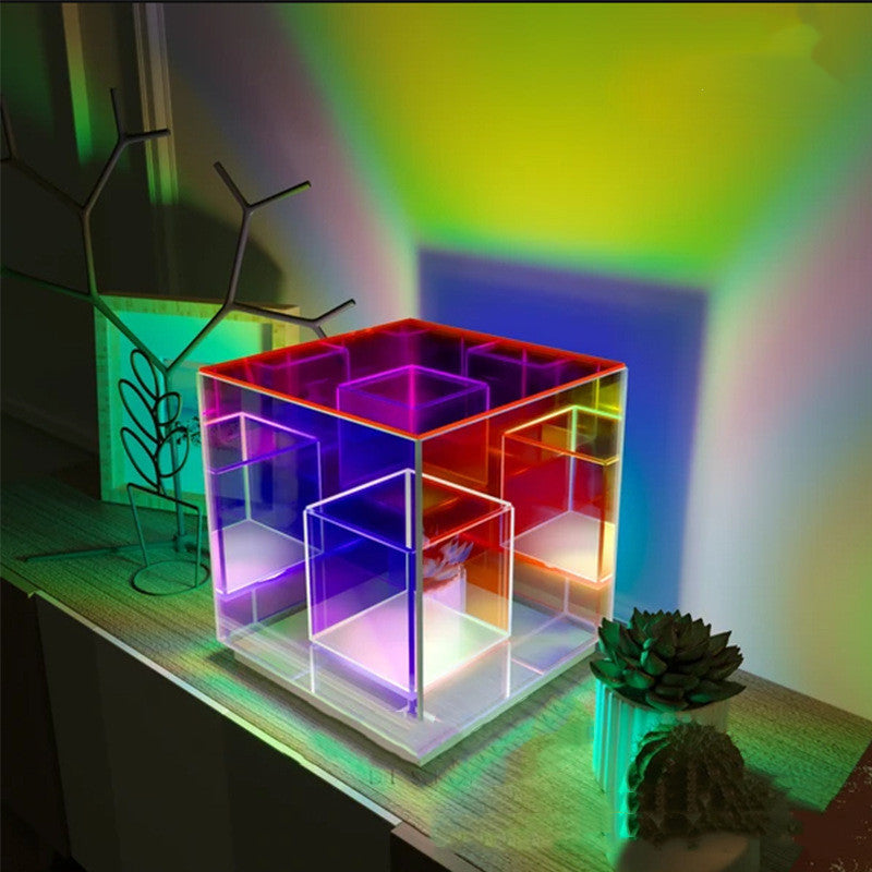Acrylic Lamp Cube LED Color Table Lamp Cube Box - VELORIA