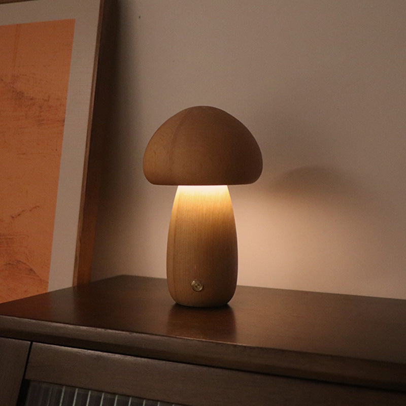 INS Wooden Cute Mushroom LED Night Light With Touch Switch  Bedside Table Lamp For Bedroom Childrens Room Sleeping Night Lamps Home Decor - VELORIA
