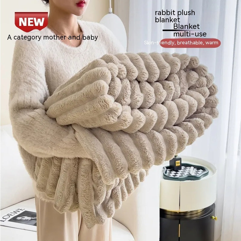 Soft Wind Bubble Velvet Blanket Warm Solid Rabbit Fur Blankets Double-sided Thickening Cover Throw Warm Fur Blanket - VELORIA