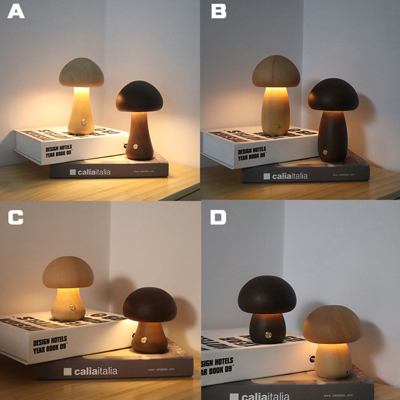 INS Wooden Cute Mushroom LED Night Light With Touch Switch  Bedside Table Lamp For Bedroom Childrens Room Sleeping Night Lamps Home Decor - VELORIA