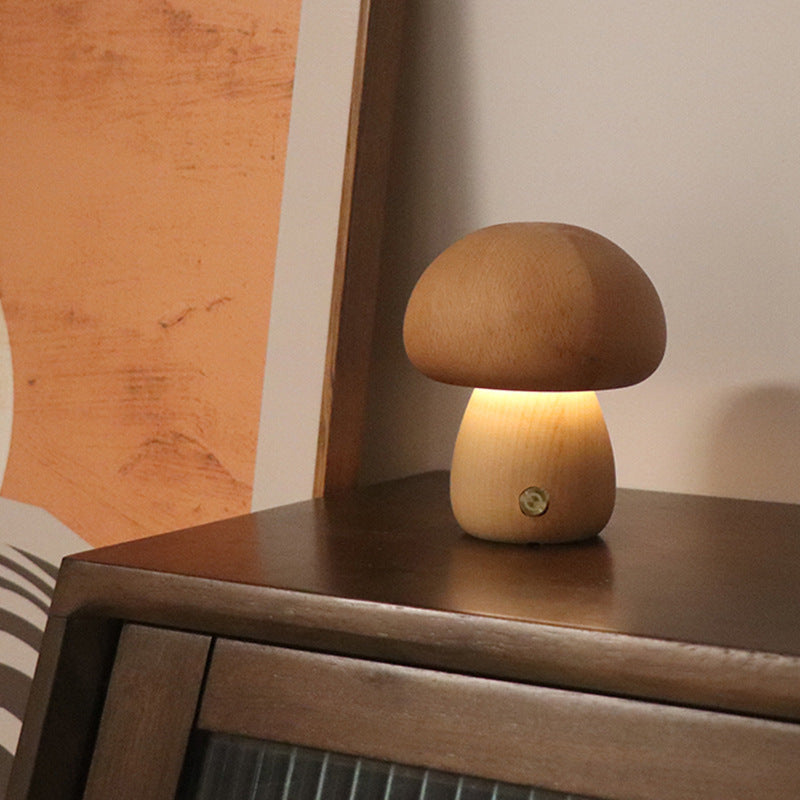 INS Wooden Cute Mushroom LED Night Light With Touch Switch  Bedside Table Lamp For Bedroom Childrens Room Sleeping Night Lamps Home Decor - VELORIA