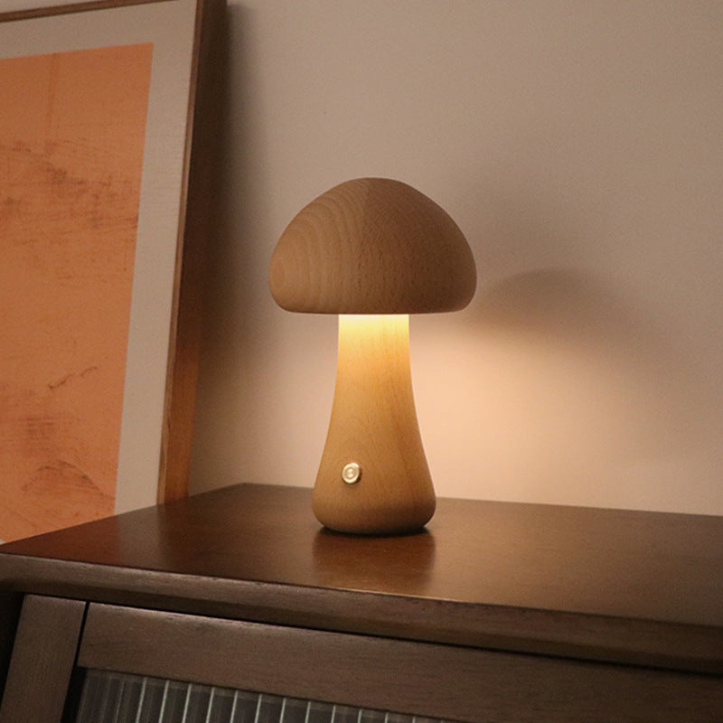INS Wooden Cute Mushroom LED Night Light With Touch Switch  Bedside Table Lamp For Bedroom Childrens Room Sleeping Night Lamps Home Decor - VELORIA