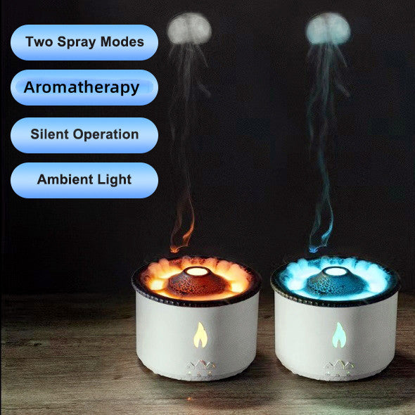 New Creative Ultrasonic Essential Oil Humidifier Volcano Aromatherapy Machine Spray Jellyfish Air Flame Humidifier Diffuser - VELORIA